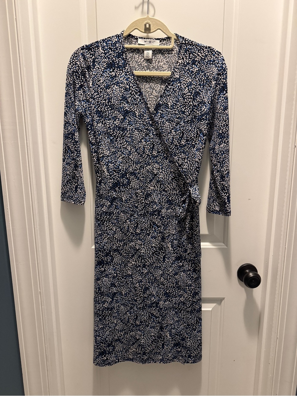 White House Black Market Navy and White Wrap Midi Dress